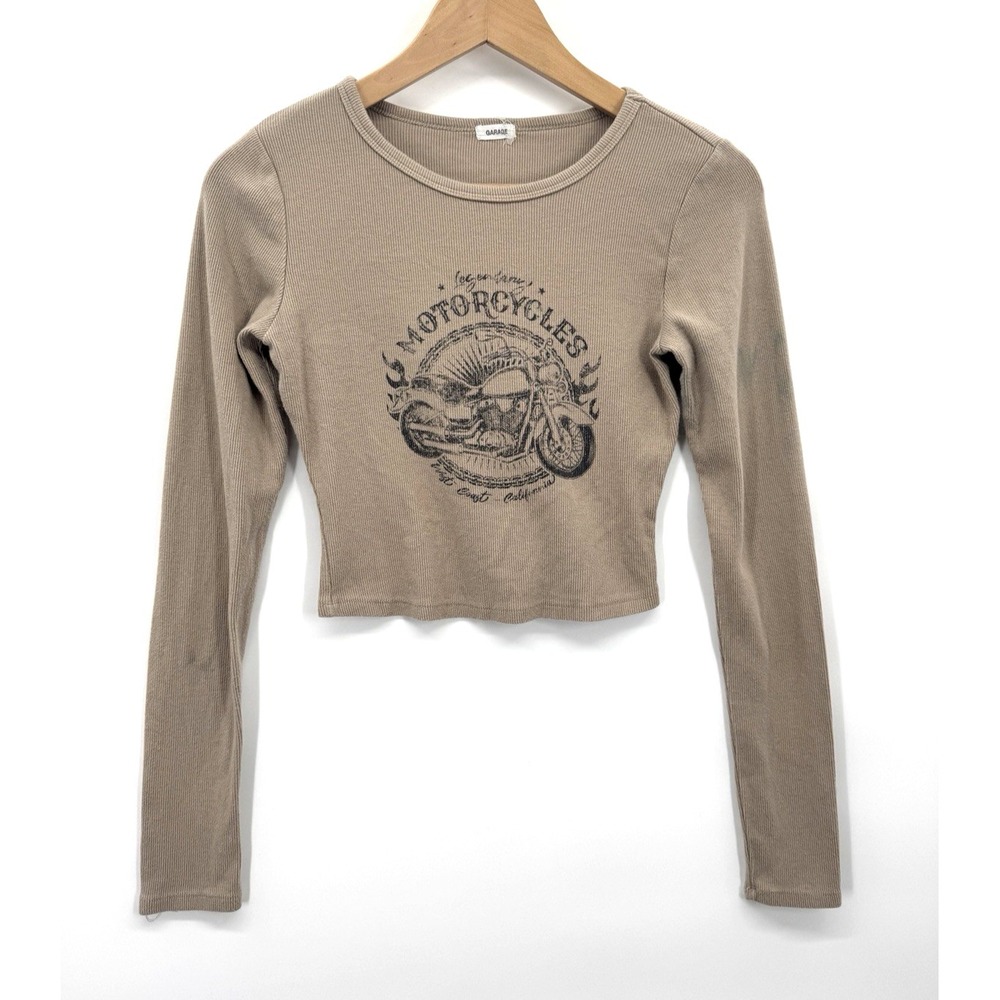 Y2K Garage Women Small Cropped Baby Tee Motorcycle Streetwear Indie Grunge Urban
